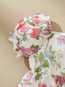 SHEIN Vestido de niña (niña pequeña) con estampado floral 3D, conjunto a juego para toda la familia - Multicolor - Ver 7