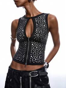 LYSMO Áo tank top nữ màu đen khoét ngực, phong cách tối giản, hàng mới về mùa xuân/hè, dành cho ngày lễ tình nhân 2026. - màu đen - Xem 5