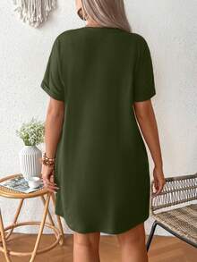 SHEIN Pregnant Women's Casual Everyday Commute Heart Print Loose Pocket Dress, Summer Tshirt Dress Women Maternity Dress Casual Heart Dress Olive Dress - Dark Green - View 2