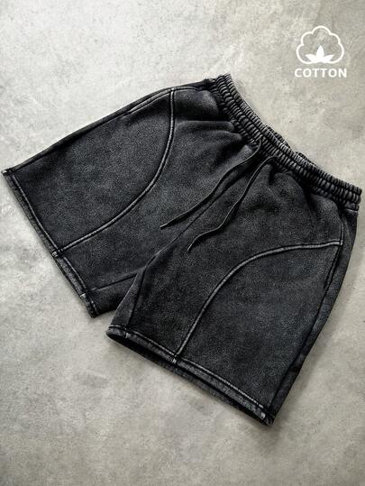 PAVTROS 男士做旧拼接设计休闲短裤，适合街头穿搭、户外音乐节、日常出行、朋友聚会、送给男友/老公的礼物、周年纪念礼物，水洗黑