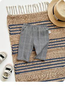 Pantalones casuales y versátiles de cuadros grises con cintura elástica para bebé niña recién nacida, estilo escolar - Gris - Ver 6
