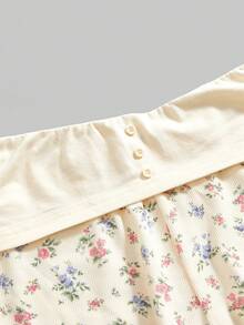 ROMWE Kawaii 大码碎花抹胸上衣和短裤休闲两件套 - 杏色 - 查看 6