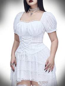 Coolane Áo kiểu nữ cỡ lớn mùa Thu/Đông, phong cách Grunge Goth Y2K Punk Streetwear, thích hợp cho các câu lạc bộ rave, chất liệu co giãn, thoải mái. - trắng - Xem 2