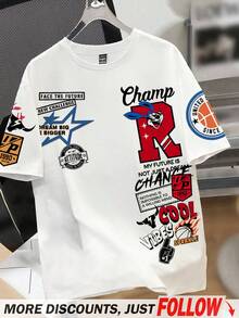 Manfinity Joysei 男士简约字母与兔子图案短袖圆领 T 恤