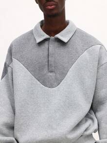 SUMWON Oversized Color Block Long Sleeve Crew Neck Sweatshirt With Layered Collar Design Winter Pullover Plain - Grey - View 4
