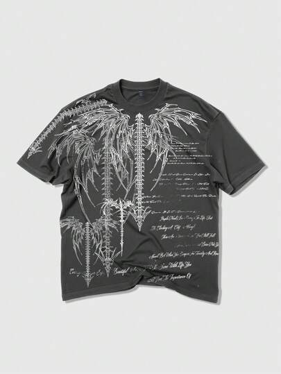 Goth Herren Lässiges, modisches Street Dark Skelett Slogan Muster Kurzarm T-Shirt, Sommer