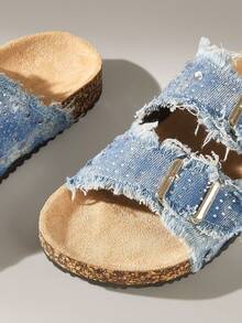 Solecia Women's Buckle Design Daily Versatile Fashion Half-Drag Flat Sandals - Baby Blue - View 5