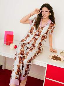 Chillnights Women's Casual Comfortable Bear Print Short Sleeve Pajama Set - Multicolor - View 5