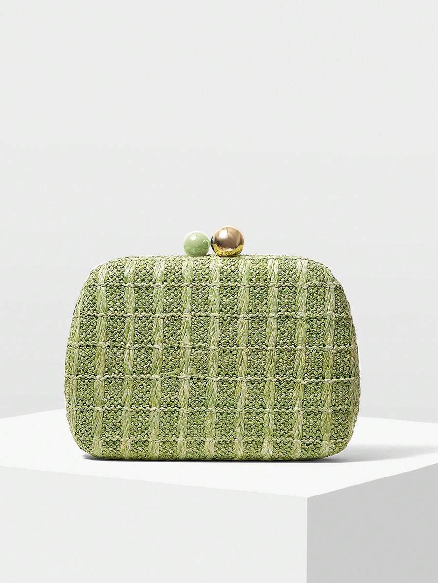 MOTF PREMIUM 女士小巧时尚度假草编手拿包，适合度假/旅行 - 綠色 - 查看 1