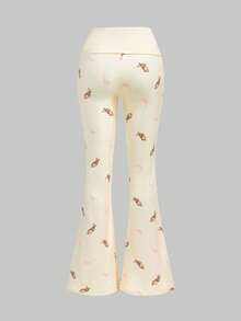 ROMWE J-Fashion Atasan Renda Bordir Motif Rusa Lucu Dipadukan dengan Celana Flare Motif Rusa, Musim Gugur/Dingin - Aprikot - View 8