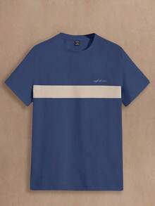 HIMLAND 男士极简印花圆领短袖针织T恤 - 藍色 - 查看 1