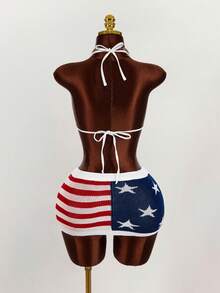 Amplova Star & Stripe Pattern Knitted Mini Skirt, Low Waist - Multicolor - View 10