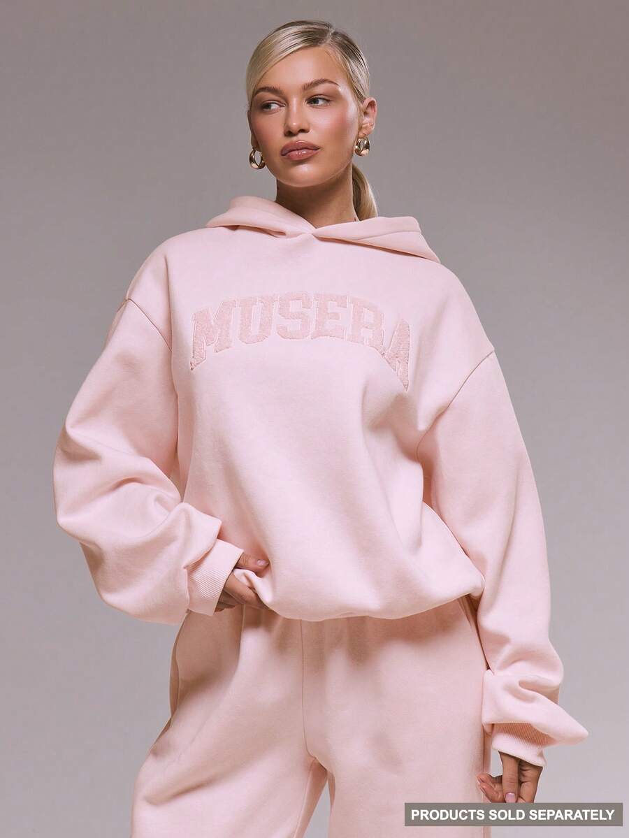 MUSERA Oversized Applique Hoodie Tracksuit Top Only Winter Cute Casual Cosy Cherry Lacquer Valentines Day Summer Vacation Spring - Pink - View 1