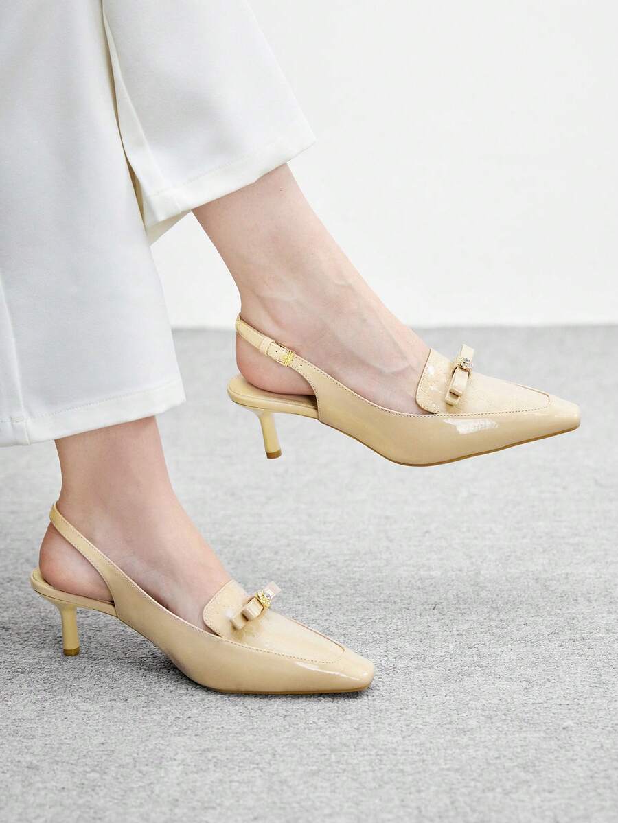 CUCCOO BIZCHIC 女士时尚优雅通勤高跟鞋，饰有蝴蝶结 - 杏色 - 查看 1