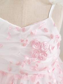 Souflis Summer Toddler Girls 4-7 Years Old 3D Flower One-Shoulder Strap Dress, Kids Pink Gradient Tulle Cake Dress, Foreign Trade Children's Clothing - Pink - View 5