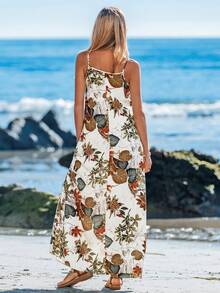 Sylviya Women's Plant Printed Sleeveless Spaghetti Strap Summer Dress - Multicolor - View 2