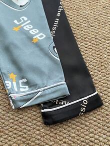 4件套男婴宇航员小熊奶瓶印花仿丝睡衣套装，包含短袖上衣和裤子 - 彩色 - 查看 3