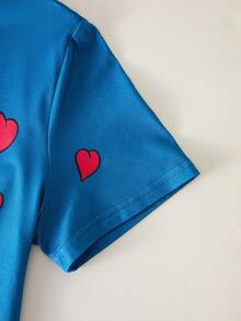 TOM & JERRY X SHEIN Bộ đồ ngủ ngắn tay và quần short in hình hoạt hình ngộ nghĩnh, phối màu tương phản, dành cho bé trai tuổi teen, thích hợp cho mùa hè. - Màu xanh lam - Xem 5