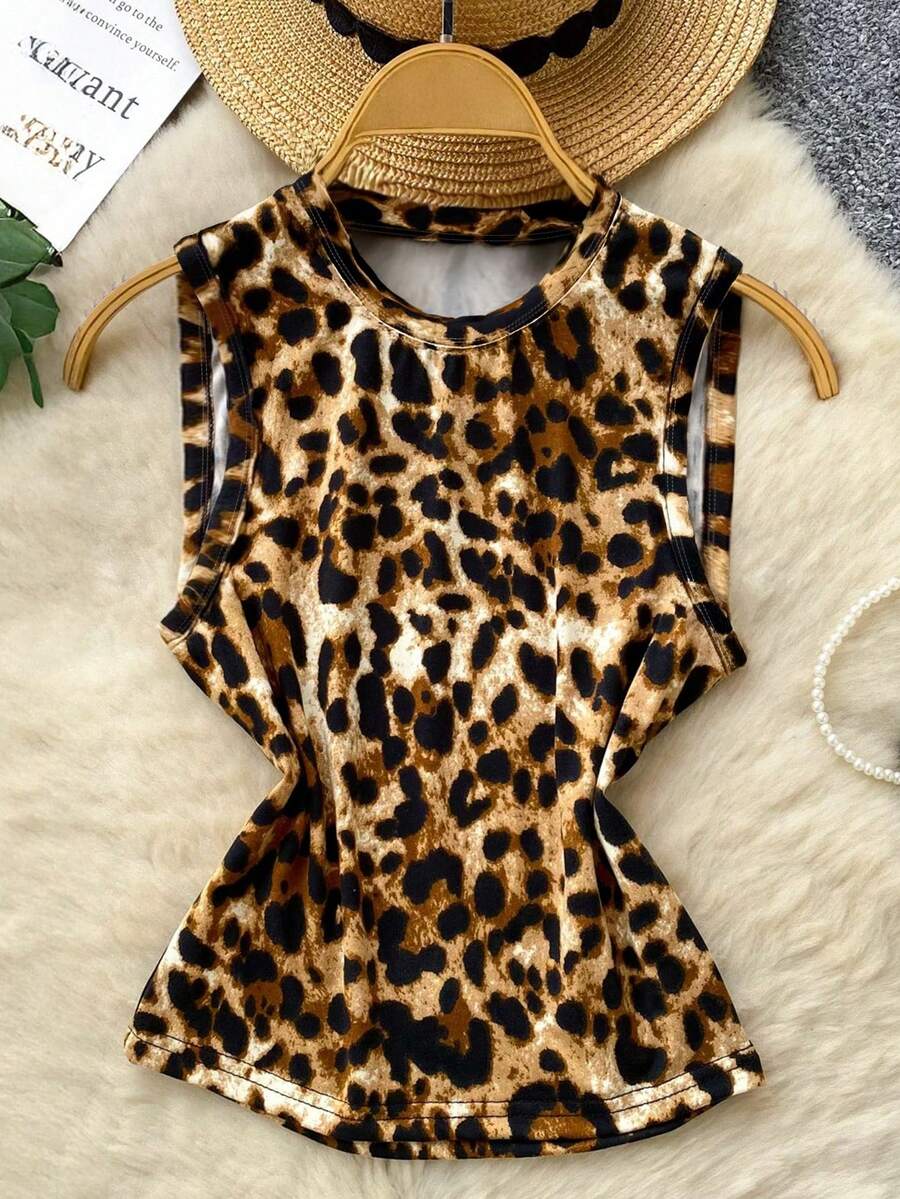 Franclia 女士休闲度假时尚街头豹纹印花背心，夏季 - 彩色 - 查看 1