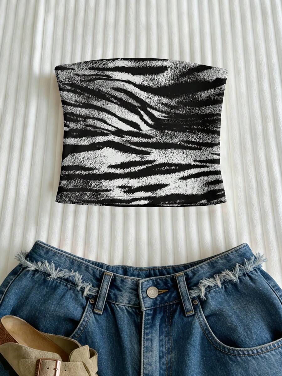 Glimmora Y2K动物斑马条纹印花简约日常抹胸 - 彩色 - 查看 1