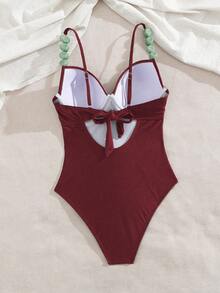 Swim Chiccia 1pc Solid Color Push Up Padded Swimsuit With Underwire, Elegant For Beach, Pool Party - Burgundy - View 2