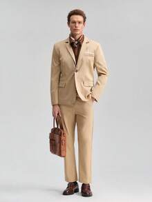 Officeau 男士休闲西装套装，包含外套和裤子，适合春秋季节穿着。 - 卡其色 - 查看 6