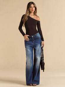 SHEIN BAE Body asimétrico negro con recortes y espalda descubierta, sexy para mujer, primavera/verano - Café integral - Ver 2