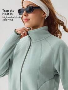 OutZeal 女士冬季保暖户外抓绒徒步露营立领拉链外套带口袋 - 薄荷綠 - 查看 3