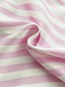 4件套女婴蝴蝶结条纹印花仿丝睡衣套装，包括短袖上衣和裤子 - 彩色 - 查看 3