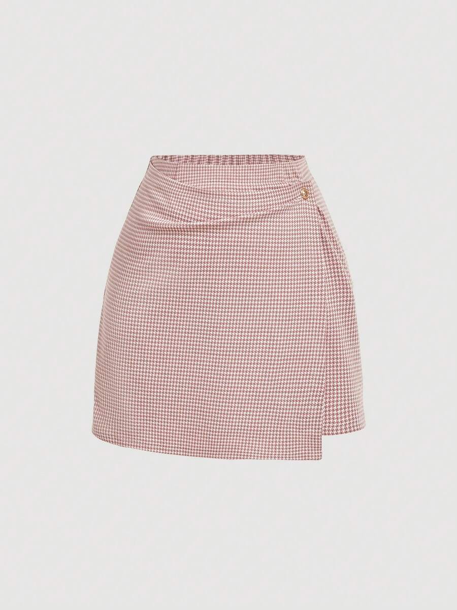 SHEIN MOD 大码夏季休闲格子裹身裙 - 粉色 - 查看 1