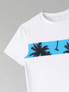 SHEIN 青少年男孩椰子树印花沙滩泳衣套装 - 彩色 - 查看 4