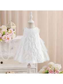 SHEIN Babygirl Elegant & Cute White Textured Sleeveless Loose Summer Dress