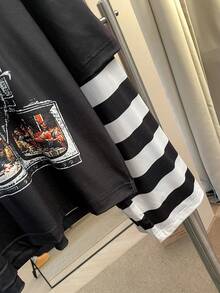 STEELVANCE 男士圆领字母印花二合一拼接休闲通勤长袖T恤 - 黑色 - 查看 3