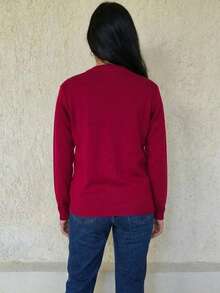 Women's Soft Sweater With Colorful Flower Embroidery - Red - View 2