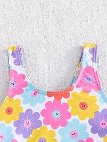 Summer Beach Vacation Cute Smiling Face Random Print Young Girl Camisole Bikini 2 Pieces Set - Baby Pink - View 6