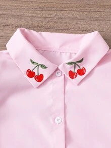 Bộ 2 món cho bé gái tuổi teen: Áo polo tay ngắn cổ bẻ màu trắng in hình quả anh đào + Quần jean vải rayon, trang phục thường ngày đi học và đi làm. - Hồng - Xem 4