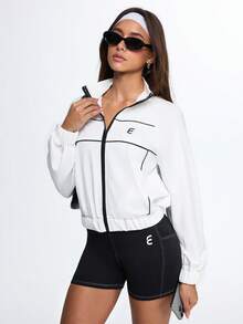 Eassivo Eassivo Versatile Stand Collar Front Zipper Casual Sports Jacket - White - View 4