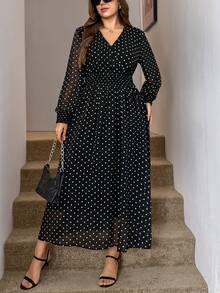 SHEIN LUNE 大码春季女装休闲得体秋季服装全印花褶皱豹纹长袖优雅女装 ID AI-Adha 连衣裙/秋季连衣裙/秋季女装秋季婚礼宾客礼服优雅女装魅力商务休闲女装夏季工作连衣裙商务连衣裙长款连衣裙 - 黑與白 - 查看 8