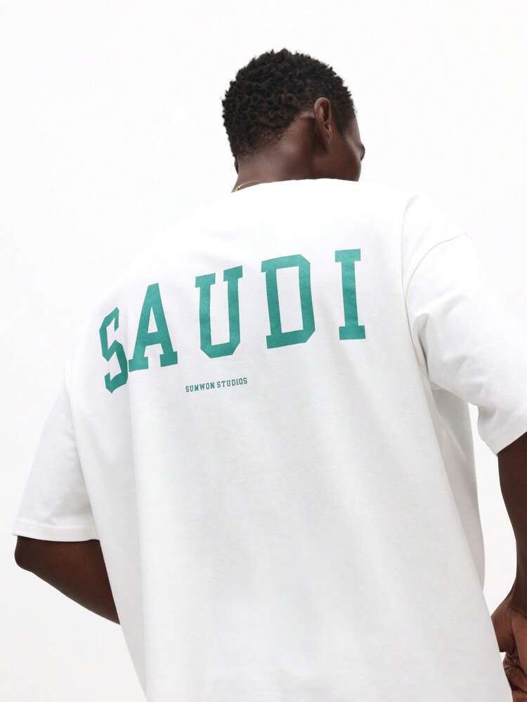 Back Print Crew Neck T-Shirt With Text Graphics