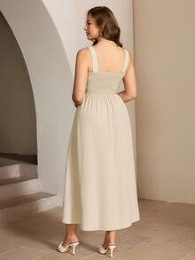 Roveilla Đầm maxi cỡ lớn dành cho nữ mùa xuân/hè, phong cách Pháp lãng mạn, Sicily thanh lịch, thường ngày, công sở, bohemian, đi nghỉ mát, tiệc trà chiều, cổ vuông, viền tương phản, eo chun, gấu xòe, màu be, đầm dài đến mắt cá chân cho nữ, đầm hè thanh lịch, đầm dành cho người có thân hình đầy đặn, đầm thanh lịch, đầm hè cho nữ, đầm nữ dự tiệc, đầm nữ, đầm nữ thanh lịch cổ điển, đầm ấn tượng, đầm thanh lịch cho nữ, đầm cổ điển cho nữ, đầm dự tiệc cho nữ. - Màu be - Xem 2