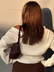 Kuleshova 米色碎花3D斜肩宽松针织套头衫，浪漫出游，秋冬 - 白色 - 查看 2