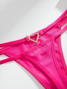 Set de 5 bragas tipo tanga con decoración de corazón de strass en unicolor y cómodo, ropa interior tipo T-back casual para mujeres - Multicolor - Ver 8