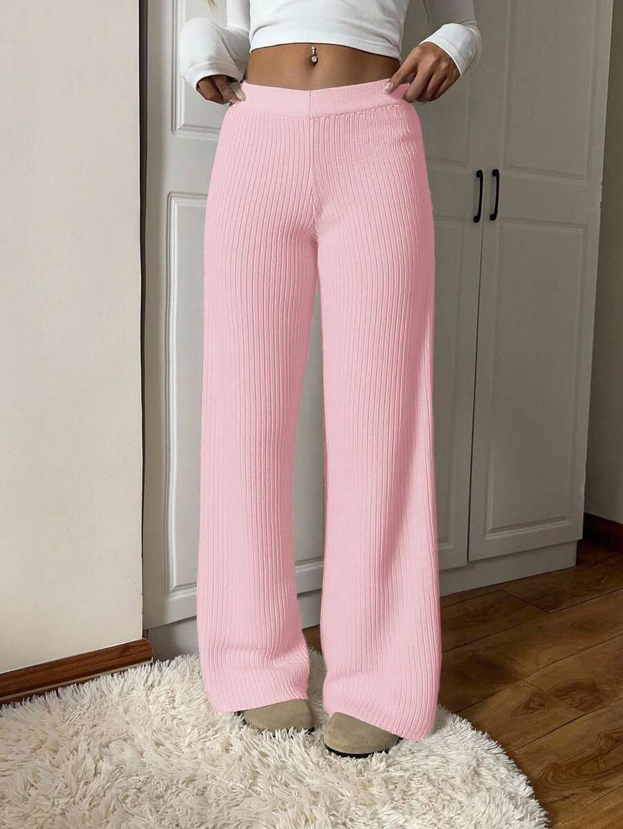 CovetEZ Quần len ống rộng màu trơn dành cho nữ, thích hợp mặc hàng ngày đi làm, mùa thu/đông. - Hồng - Xem 1