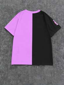 Tween Girl Casual K-POP Girl Pattern "HEY GIRL" Letter & Pentagram Print Colorblock Short Sleeve Round Neck T-Shirt, Fashionable K-POP Girl Group For Summer - Multicolor - View 2