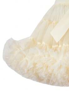 Souflis Souflis Baby Girl Infant Toddler 0-3 Years Basic Luxurious Embellished Dance Outdoor Multi-Layer Tulle Bow Puff Cake Tutu Dress Tutu Skirt, Pink Tutu Ballet Tutu - Apricot - View 5