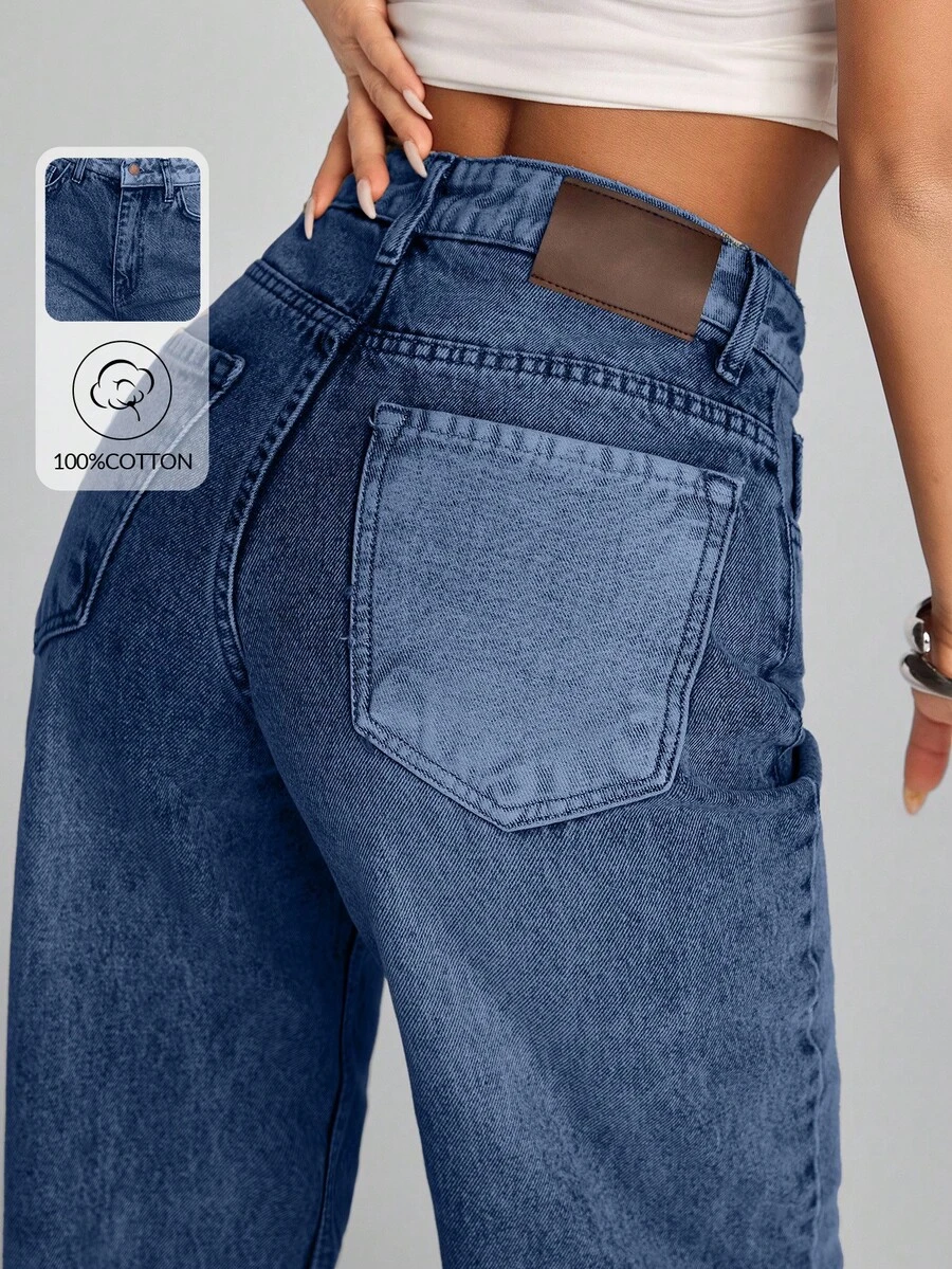CasuGlow Women's High Waist Pockets Wide Leg Loose Casual Versatile Jeans - Dark Wash - View 1