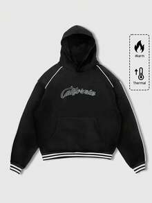 ROMWE MEN Prep Áo hoodie nam dáng rộng, ấm áp, in chữ, thích hợp cho mùa thu. - màu đen - Xem 4