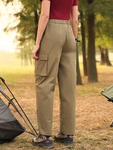 SHEIN In My Nature Women's Casual Fashion Street Snap Flap Pocket Outdoor Cargo Pants - Khaki - View 6
