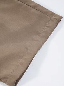 Vacaura 两件套，大童休闲绅士单排扣灰色长袖衬衫搭配松紧腰斜插口袋休闲裤，春秋季 - 卡其色 - 查看 5