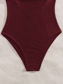 Swim Chiccia 1pc Solid Color Push Up Padded Swimsuit With Underwire, Elegant For Beach, Pool Party - Burgundy - View 6